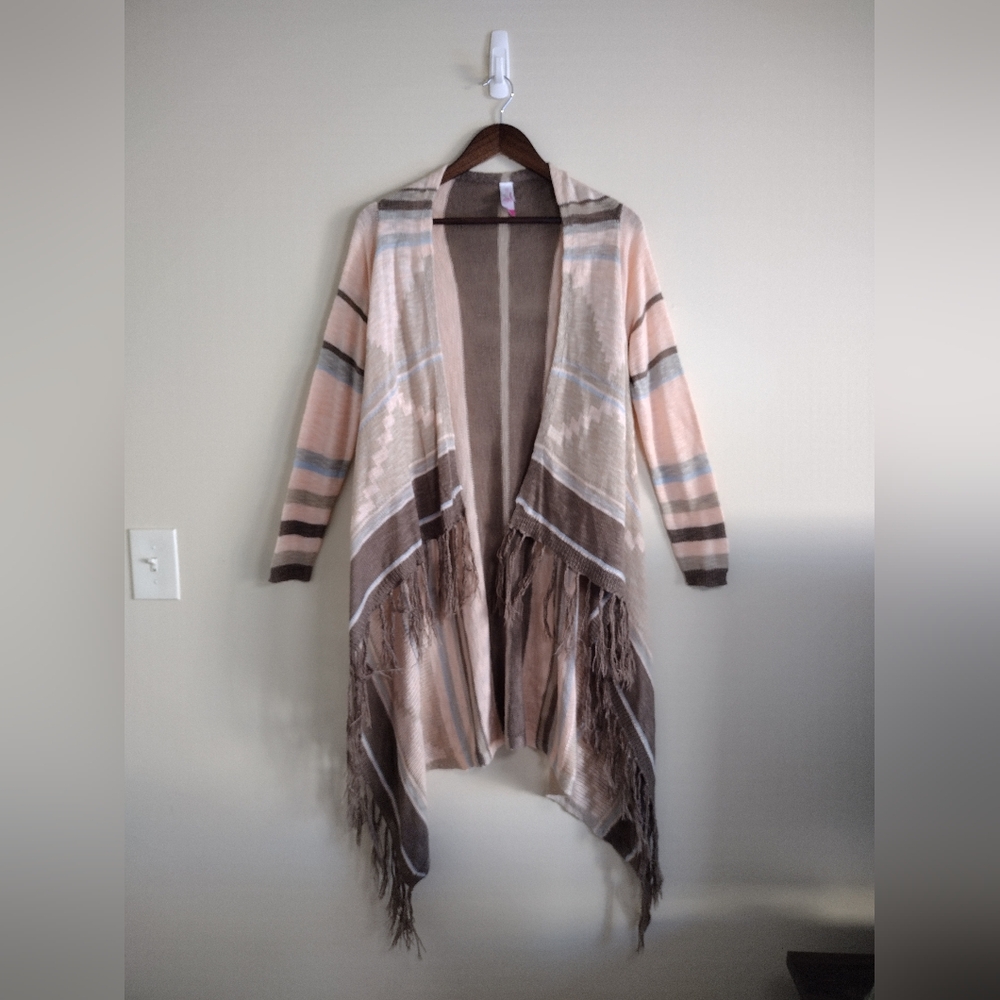 🌿 No Boundaries Fringed Multicolor Cardigan Sweater Size Medium